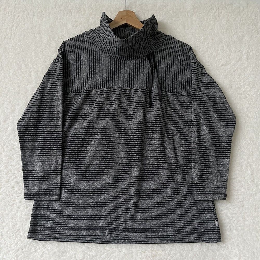 T by TALBOTS Women's‎ Gray Striped Sweatshirt Loose Mockneck Comfy Size Mp